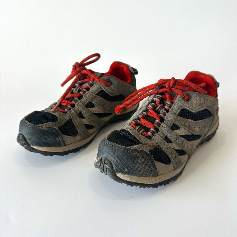 Columbia Redmond Gray, Black, & Red Lace Up Kids Hiking Shoes Boots